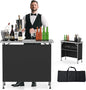 VINGLI Portable Bar Table, 2-Tier Shelves, Mobile Bar Table for Events, Party, Camping, Picnic, Tradeshow, Indoor with Black Skirt, 39 "L x 34" H