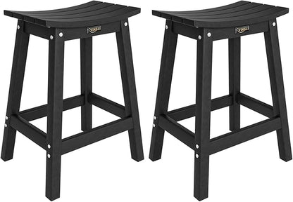 VINGLI 24 Inch Outdoor Bar Stools Set of 2, HDPE Weather Resistance Counter Height Bar Stools Durable Heavy Duty Patio Chairs for Bar Deck Balcony Kitchen Counter and Yard (Black, 24 Inch 2PC)