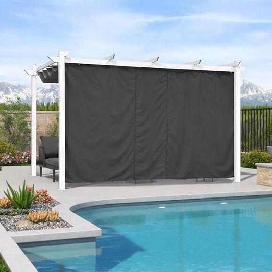 PURPLE LEAF Outdoor Retractable Pergola with Curtains 10' x 13' White Patio Aluminum Pergola with Sun Shade Canopy for Backyard Deck Garden Modern Metal Pergola, Gray