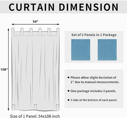 Easy-Going Outdoor Patio Curtains Detachable Tab Top Windproof Weatherproof Curtain for Cabana, Porch, Pergola and Gazebo, Tab Bottom Drape, 2 Panels, 54W x 108L inch, Sky Blue