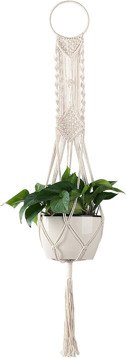 Cuttte Macrame Plant Hanger, Indoor Outdoor Hanging Planter Basket, Hanging Plant Holders, Decorative Macrame Hangers, 4 Legs 43.3 Inch, Cream Color, Boho Decor