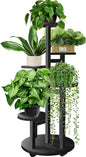GEEBOBO 5 Tiered Tall Plant Stand for Indoor, Wood Plant Shelf Corner Display Rack, Multi-tier Planter Pot Holder Flower Stand for Living Room Balcony Garden Patio (Black)