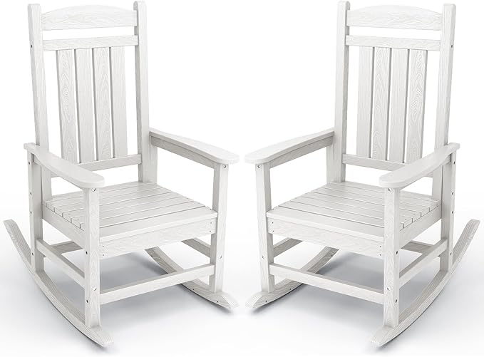 Rocking Chairs, Set of 2, HDPE Outdoor, Ivory White