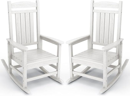 Rocking Chairs, Set of 2, HDPE Outdoor, Ivory White