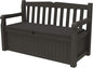 Keter Solana 70 Gallon Storage Bench Deck Box for Patio Furniture, Front Porch Decor and Outdoor Seating – Perfect to Store Garden Tools, Brown/Brown