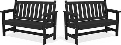 SERWALL Outdoor Bench, HDPE Outdoor Benches Weatherproof, 2-Person Garden Bench with 660 lbs Weight Capacity, Patio Benches for Outdoors, Garden, Porch, Backyard and Park, Black, 2 Pack