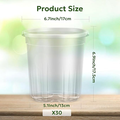30 Packs 1 Gallon Reinforced Clear Nursery Pots with Drainage Holes, 7 Inch Transparent Plastic Plant Pot Seedling Planter for Vegetable Propagation, Root Cutting, Seed Starting