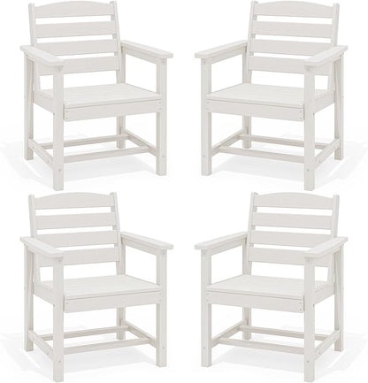 SERWALL Outdoor Dining Chairs Set of 4, All-Weather HDPE Patio Chair with 19.7" Widened Seat, for Backyard, Garden, White