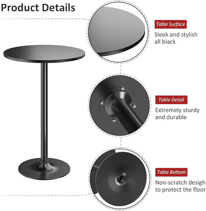 Furmax Bistro Pub Table Round Bar Height Cocktail Table for Home Bar, Small Round Bar Tables for Party, Dining Room, Living Room and Wedding, Metal Base MDF Top Obsidian, 40.6 Inch Height (1, Black-1)