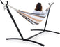 Sweetcrispy Double Hammock with Space Saving Steel Stand Heavy Duty 2 Person Standing Hammocks 450lb Capacity for Outside Garden Yard with Portable Carrying Bag, White