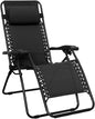 Amazon Basics Outdoor Patio Zero Gravity Portable Folding Reclining Lounge Chair with Padded Headrest Pillow, Weather Resistant Textilene, 26", Black