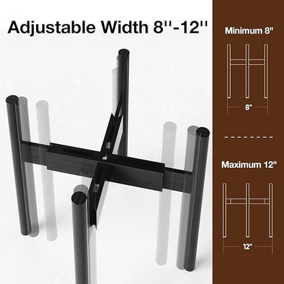 MUDEELA 14 Inch Tall Plant Stand for Indoor, Adjustable Width Bamboo Plant Stand for 8 9 10 11 12 Inches Pot, Single Tier Planter Holder Floor Stand, Mid Century Modern Style, Black, Without Pot