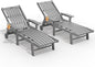 Patio Chaise Lounge Chair Set of 2, Oversized Lounge Chair Outdoor with 5 Positions, HDPE, Patio Lounge Chair with Wheels & Cup Holder for Pool, Deck, Poolside,Grey