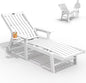 Patio Chaise Lounge Chair, Oversized Lounge Chair Outdoor with 5 Positions, HDPE, Patio Lounge Chair with Wheels & Cup Holder for Pool, Deck, Poolside,White