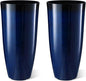 Glitzhome 30" H Tall Planters for Outdoor Plants, Set of 2 Plastic Large Outdoor Planters with Gradient Cobalt Blue Faux Ceramic Finish,Large Flower Pots with Drainage Holes for Front Porch Indoor