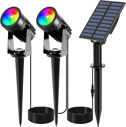 T-SUNUS RGB Solar Spot Lights Christmas, Metal Color Changing Landscape Spotlights IP65 Waterproof Spotlight 2-IN-1 Separated Panel for Outdoor Uplighting Garden Pathway Trees Flag Pond Yard Halloween