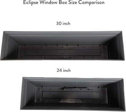 The HC Companies 24 Inch Eclipse Window Planter Box with Drainage Holes & Attached Saucer, Lightweight UV-Resistant Plastic Indoor Outdoor Planters, 2-Pack Flower Box for Garden Home Decor, Warm Gray