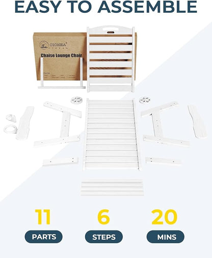 Outdoor Chaise Lounge Chair Set of 2, Patio Lounge Chairs for Outside, HDPE Lounge Chairs with Wheels & Cup Holder, Poly Lounge Chair with 5 Position for Poolside, Deck, White
