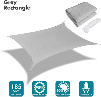 KANAGAWA Sun Shade Sail Curved 24'X24' Grey Rectangle Outdoor Shade Cover UV Blovk Canopy for Patio Garden Backyard Heavy Duty Permeable 185GSM (We Make Custom Size)