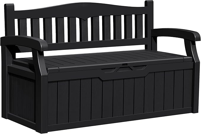 Bench with 80-Gallon Hidden Storage, Resin Build, Dark Black