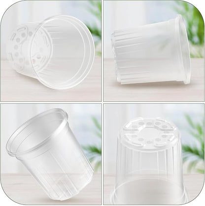 30 Packs 1 Gallon Reinforced Clear Nursery Pots with Drainage Holes, 7 Inch Transparent Plastic Plant Pot Seedling Planter for Vegetable Propagation, Root Cutting, Seed Starting