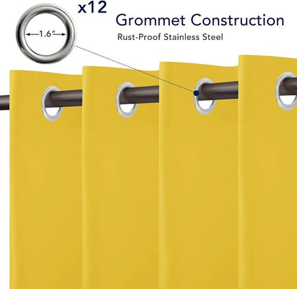 PureFit Outdoor Curtains for Patio Waterproof Weatherproof, UV Resistant Outside Curtains for Gazebo, Front Porch, Pergola, Sun Blocking Privacy Curtain, 100W x 84L inch, 1 Panel, Yellow