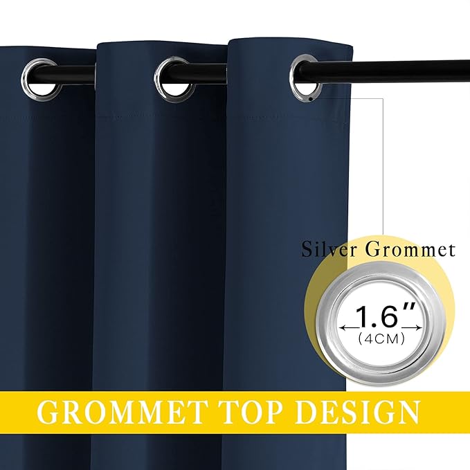 NICETOWN Blackout Navy Blue Curtain 102 inches Long, Grommet Thermal Insulated Room Divider Drape Extra Wide Window Treatment for Sliding Glass Door/Living Room, W80 x L102, 1 Panel