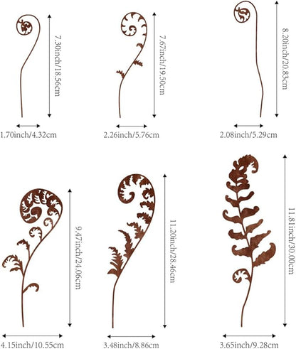 Metal Flowers for Outside,Set of 6 Fern Plants Garden Stakes Decorative Statues,Yard Art Outdoor Plant Decorations for Pots (Brown)
