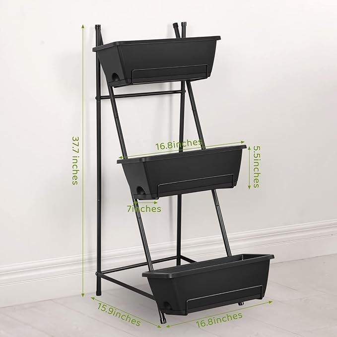 Vertical Raised Garden Bed 3 Tier Elevated Garden Planters Stand Up Garden Planter Box with Drainage Holes for Outdoor Indoor Plants Herbs Flowers Vegetables Black