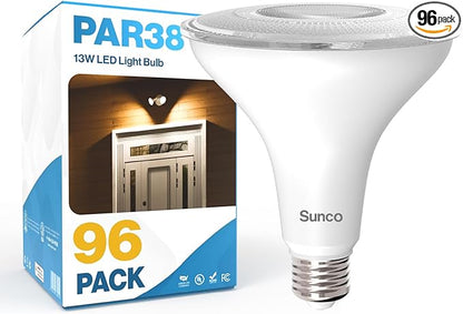 Sunco 96 Pack Outdoor LED Flood Home Patio Driveway Light, Waterproof PAR38 LED Bulb, CRI90, 2700K Soft White,1050 Lumens, 100W Equivalent 13W, Dimmable, Wet-Rated, E26 Base UL