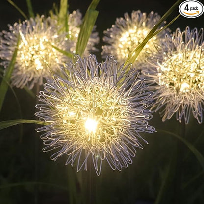 4PK 32LED Solar Garden Lights Outdoor, Dandelion Solar Lights Outdoor, IP65 Waterproof Firefly Light Outside Decor for Patio Pathway, Sway by Wind for Fairy Garden Dandelion Decorations, Warm White