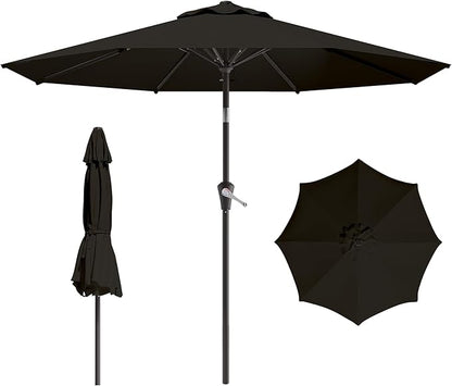 AreShark 9 FT Patio Umbrella for Outdoor, Outdoor Umbrella with Push Button Tilt and Crank, Outdoor Patio Umbrellas with 8 Sturdy Ribs for Market, Garden, Deck, Backyard, Pool (Classic Black)