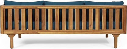 Claremont Outdoor 3 Seater Daybed with Cushions - Acacia Wood - Teak/Dark Teal