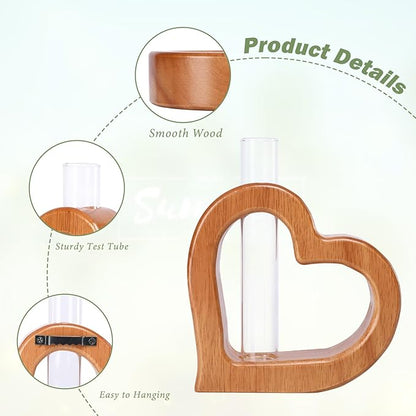 Terrarium Set of 2 with Heart-Shaped Wood Stand and Glass Tube