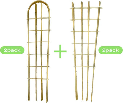 Natural Bamboo Trellis, 4Feet,Fan-Shaped+U-Shape,4Pack,Plant Support Trellis for Outdoor and Indoor Potted Climbing Plants,Vegetables, Cucumber, Tomato, Hoya,