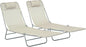 Outsunny 2 Piece Folding Chaise Lounge Chairs, Pool Sun Tanning Chairs with Reclining Back, Breathable Mesh Seat, Headrest for Beach, Yard, Patio, Cream White