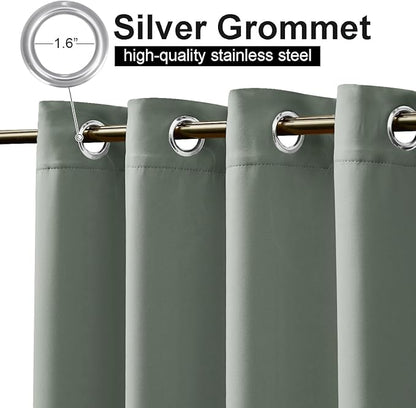 NICETOWN 2 Panels Sage Green Outdoor Patio Curtains 108 inches Long Waterproof & Windproof, Top and Bottom Rustproof Grommet Cold & Heat Blocking Thermal Drapes Privacy for Porch, W52 x L108
