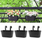 3 Pack Metal Railing Planters, 10.5" Oval Hanging Flower Pots with Detachable Hooks & Drainage Holes, Fits Rails up to 2.36", Galvanized Iron Fence Bucket for Balcony Garden Patio - Black