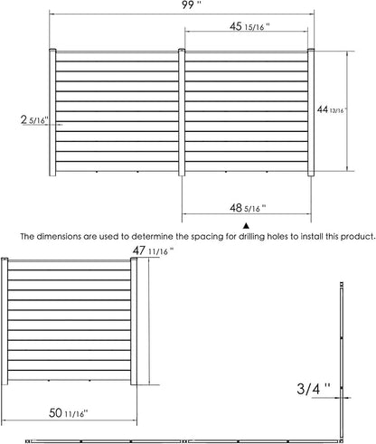 Kozyard 50" W x 48" H Privacy Screens Fence Panel Specifically for Hard Surfaces, Aluminum Post, Air Conditioner Fence Panels, Pool Equipment Enclosure, Trash Can Screens Fence, with Base. 3 Panels