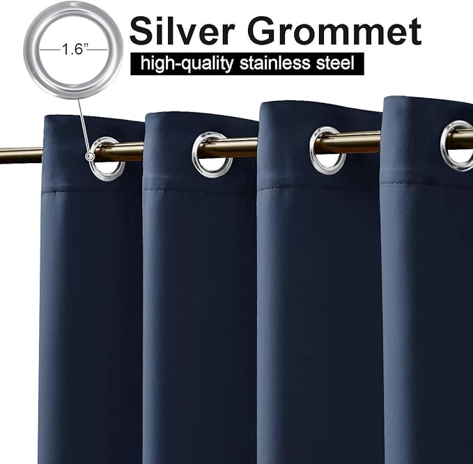 NICETOWN Outdoor Curtain for Patio Waterproof Extra Long 120", Windproof Thermal Insulated Top and Bottom Stainless Steel Grommets Blackout Outdoor Drape for Arbor, Navy Blue, 1 Piece, 52" Wide