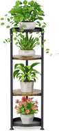 iDavosic.ly 4 Tier Corner Plant Stand Indoor, 45 Inch Tall Vertical Metal Flower Heavy Duty Pot Holder Shelf Outdoor for Patio Porch Living Room, Modern Black & Rustic Brown - Round