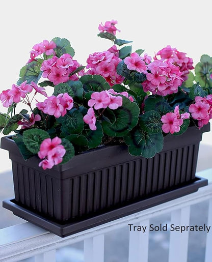 23.5 Inch Terra Roma Rectangular Window Planter Box - Lightweight Plastic Indoor Outdoor Plant Pot with Drainage for Windowsill, Herbs, Flowers, Black