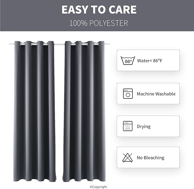Outdoor Indoor Curtains W52 x L63 for Patio - Weather-resistant Window Panels Privacy Protect Grommet Top Thermal Insulated Home Curtain for Porch Pergola Lawn Garden Hot Tub Area (Gray, 2 Panels)