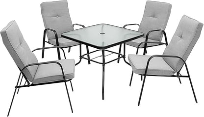 Tangkula 35" Patio Dining Table for 4, Square Outdoor Dining Table with Tempered Glass Tabletop, 1.65" Umbrella Hole & Metal Frame, 4-Person Outside Dining Table for Backyard, Lawn, Deck & Poolside
