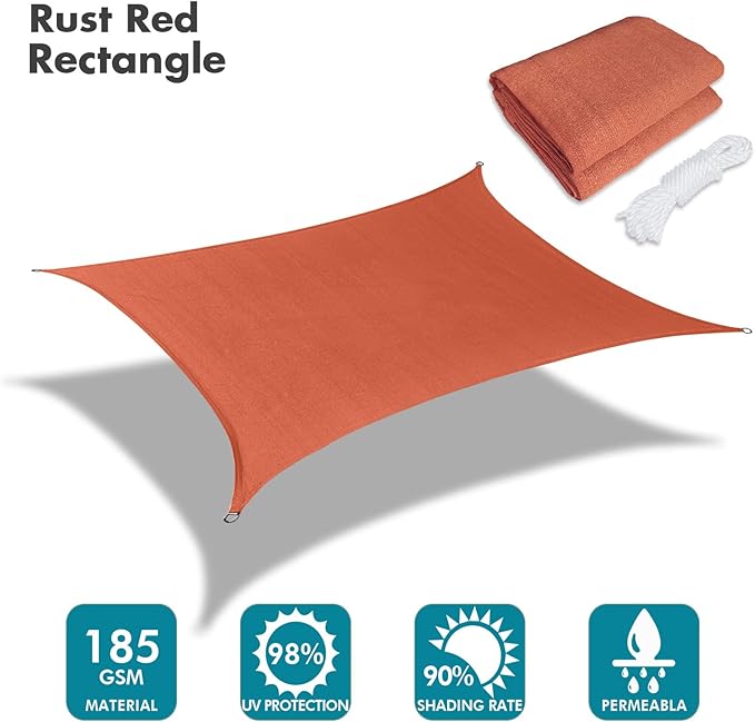 KANAGAWA 10'X13' Rust Red Custom Size Sun Shade Sail Rectangle UV Block Canopy Cover for Patio Backyard Lawn Garden Outdoor (Customized Available)