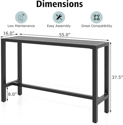 Dining Table 55-Inch Outdoor Counter Height Bar Table, Black Metal