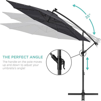 Best Choice Products 10ft Solar LED Offset Cantilever Hanging Market Patio Umbrella, 8 Sturdy Ribs, Easy Adjustment - Gray