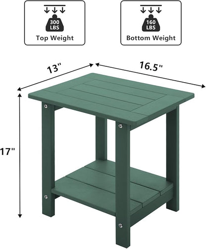 Double Adirondack Side Table Weather Resistant, Outdoor Rectangular End Table for Adirondack Chair, Dark Green