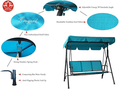 Porch Swing for 3 with Tilt Canopy, Textilene Seat & Steel Frame