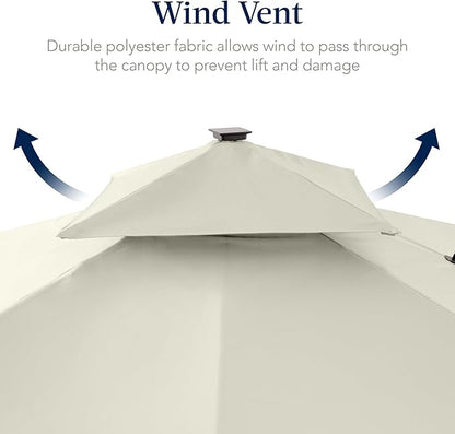 Best Choice Products 9x12ft LED Cantilever Patio Umbrella w/Base Included & 360° Rotation, Large Solar Offset Hanging Outdoor Sun Shade for Deck, Backyard Table w/Stand & Lights – Ivory